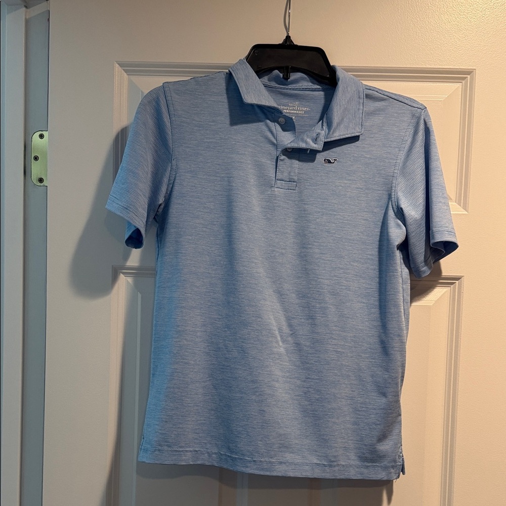 Vineyard Vines Boys Pale Blue Polo- Medium (Performance)